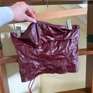 SHEIN Burgundy Faux Leather Lace-Up Corset Top